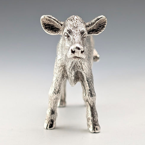 英國純銀微型小牛雕像,140 克,JB Plating Co.